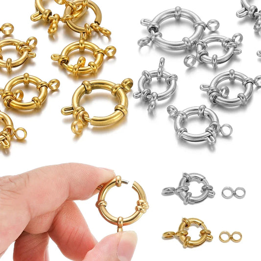 4pcs Stainless Steel Gold Round Spring Clasps Hooks for Bracelet Clavicle Necklace Clasp Connectors