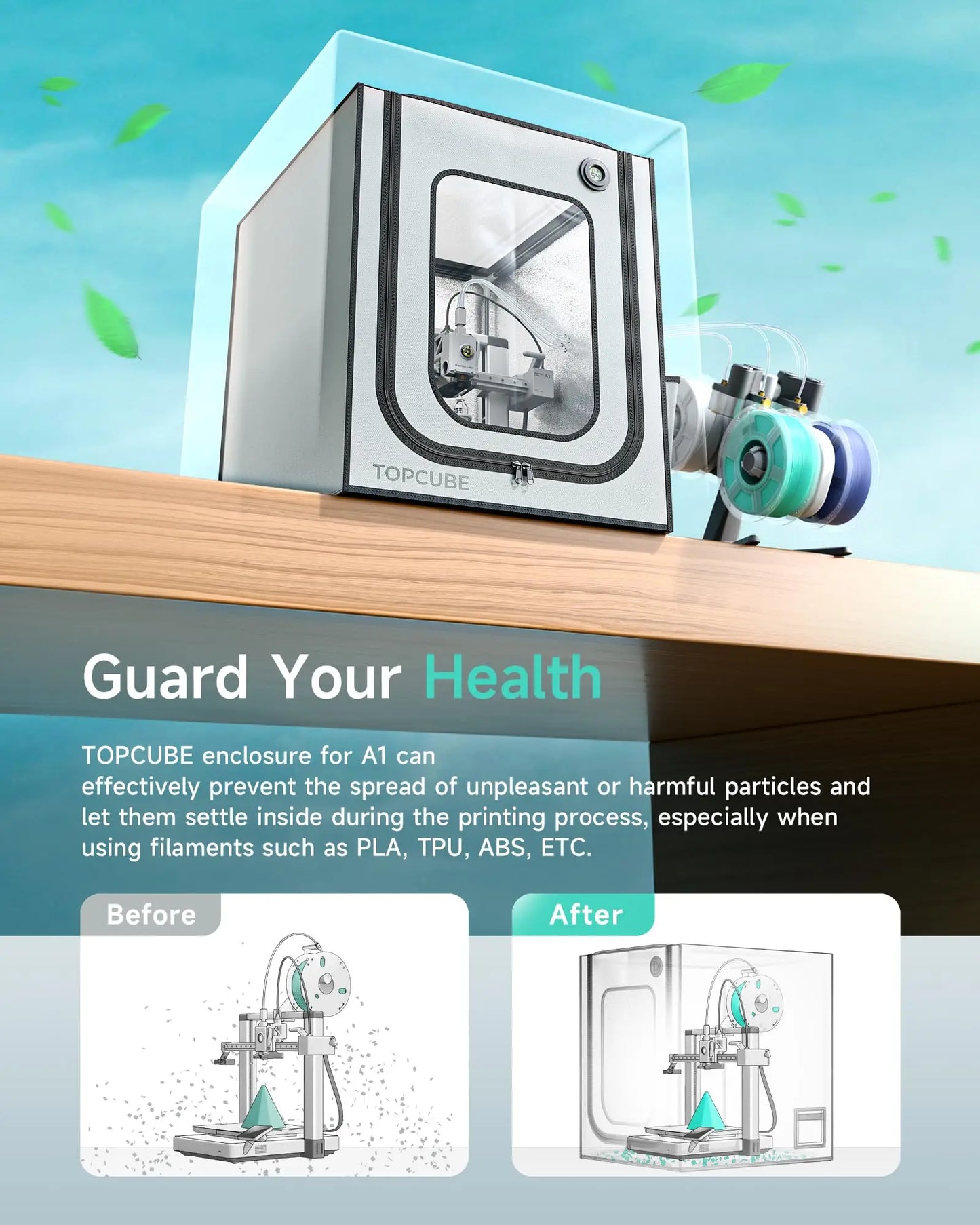 YOOPAI 3D Enclosure For Bambu A1 3D Printer fireproof House Cover with LED light Constant Temperature