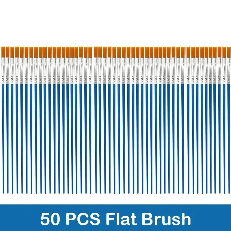 10/20/50Pcs Painting Brushes Set Art Round Flat Hair Nylon Hair
