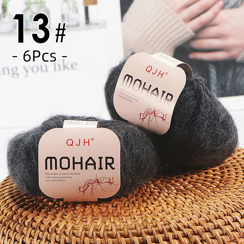 6pcs Soft Mohair Yarn Knitting Angora Yarn for DIY Knitting, Fluffy Lace for Sweater, Scarf, Shawl,25g/pcs