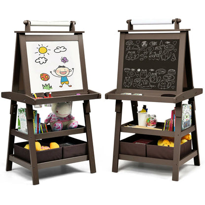 3 in 1 Double-Sided Storage Art Easel w/ Paint Cups Coffee