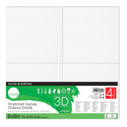 (3 pack) Daler-Rowney Simply Canvas, 3D White Stretched, 6x6 inch, 4 Piece