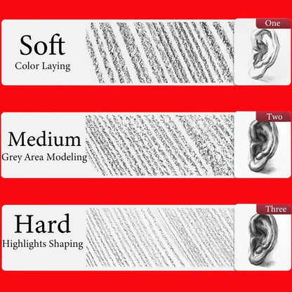 Profional Charcoal Pencils for drawing Set of 6 Black Charcoal Soft Medium Hard Art plies for Drawing Sketching