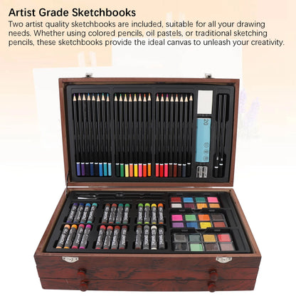 142PCS/set Painting Drawing Art Kit Set Portable Multifunctional Wood Box Set