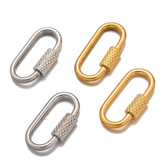 5pcs Stainless Steel Oval Star Buckle Carabiner Screw Lock Clasps For DIY Key ring Keychain Jewelry Making Supplies Accessories