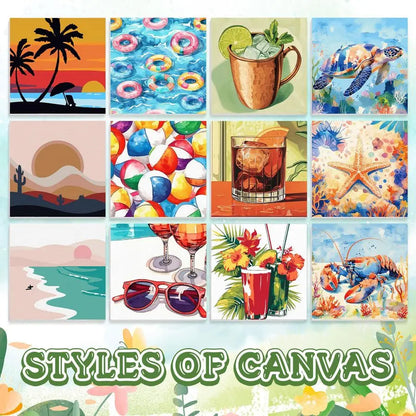 12 Sets Framed Paint by Number Kit for Adults with 12 Wooden Easels, 12 Disposable Apron, 12 Pigment 12 Brush, 12 Palette