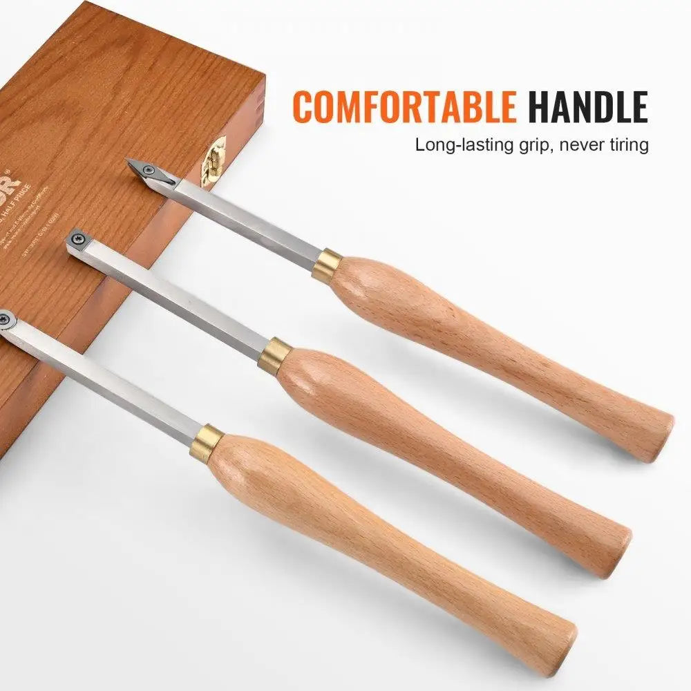 Wood Lathe Chisel Set 3PCS Carbide Woodworking Square Round Diamond Blades with 7.87 Inch