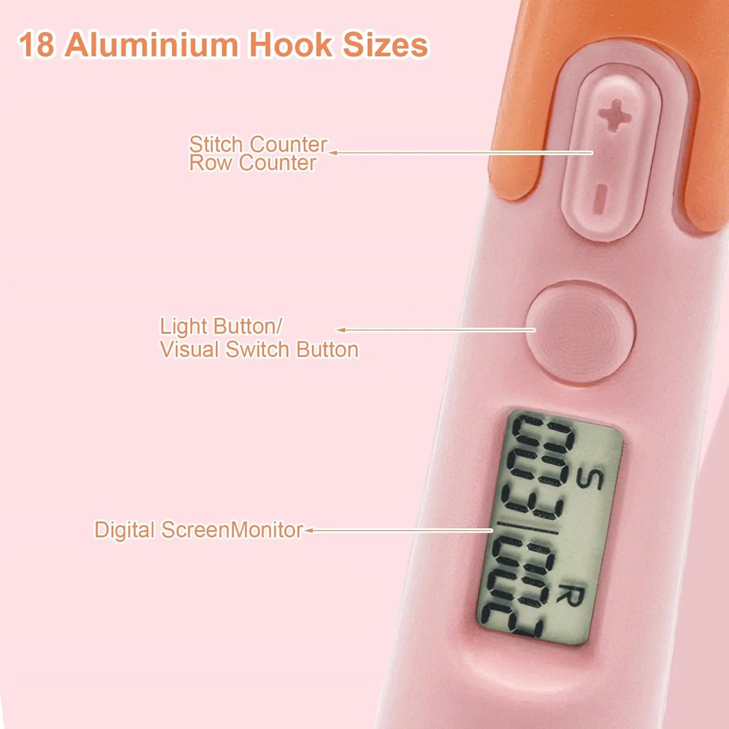 18PCS Crochet Hook Set With Counter Ergonomic Knitting Needles Kit Metal Interchangeable Head DIY Accessories Tool For Beginner