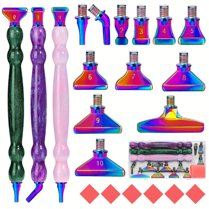 Glitter Gourd Shaped Plastic Pen Metal Drill Bits,6pcs Red Glue,1pc Plastic Box Threaded Diamond Painting Dot Drill Tool Set