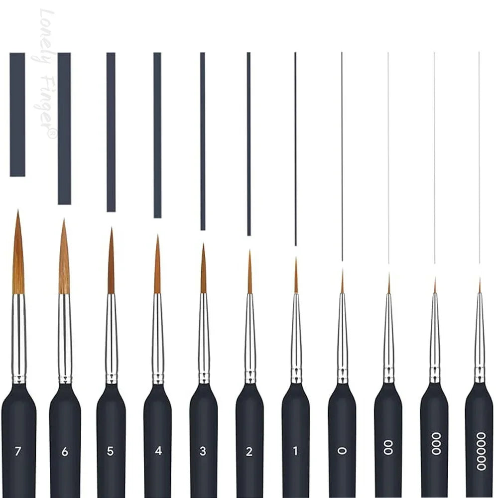 11Pcs Black Detail Paint Brushes, Fine Tip Brush Set, Miniature Model Painting Brush for Acrylic, Oil, Scale Model Painting