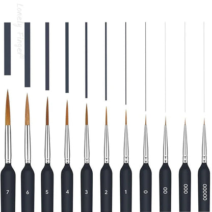 11Pcs Black Detail Paint Brushes, Fine Tip Brush Set, Miniature Model Painting Brush for Acrylic, Oil, Scale Model Painting