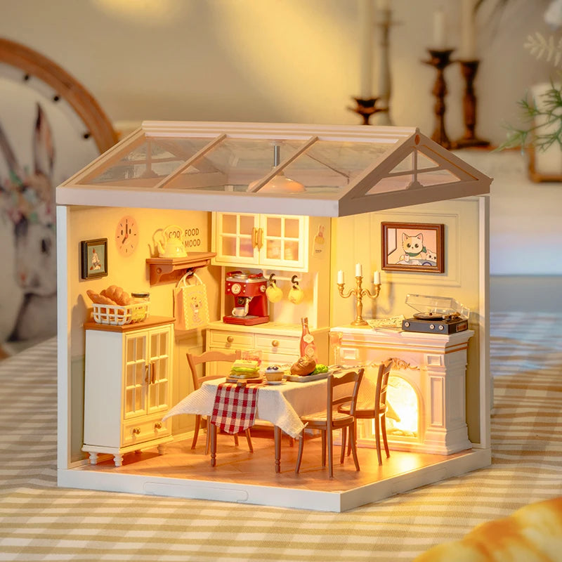 Robotime DIY Miniature Dollhouse Kit with Accessories Model Kit with LED to Build