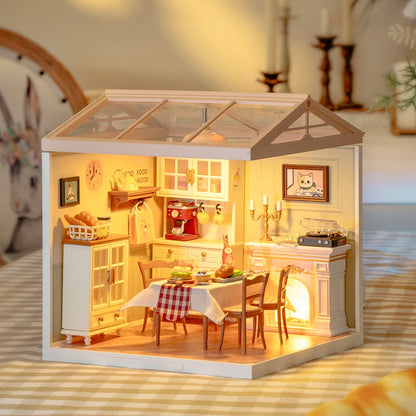 Robotime DIY Miniature Dollhouse Kit with Accessories Model Kit with LED to Build