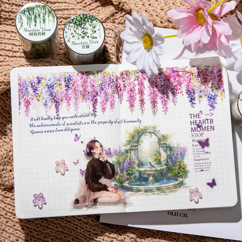 Mr Paper 6Style 1Roll/bag floral green grass vine themed tape DIY handbook scrapbook photo frame journal card glass bottle dairy