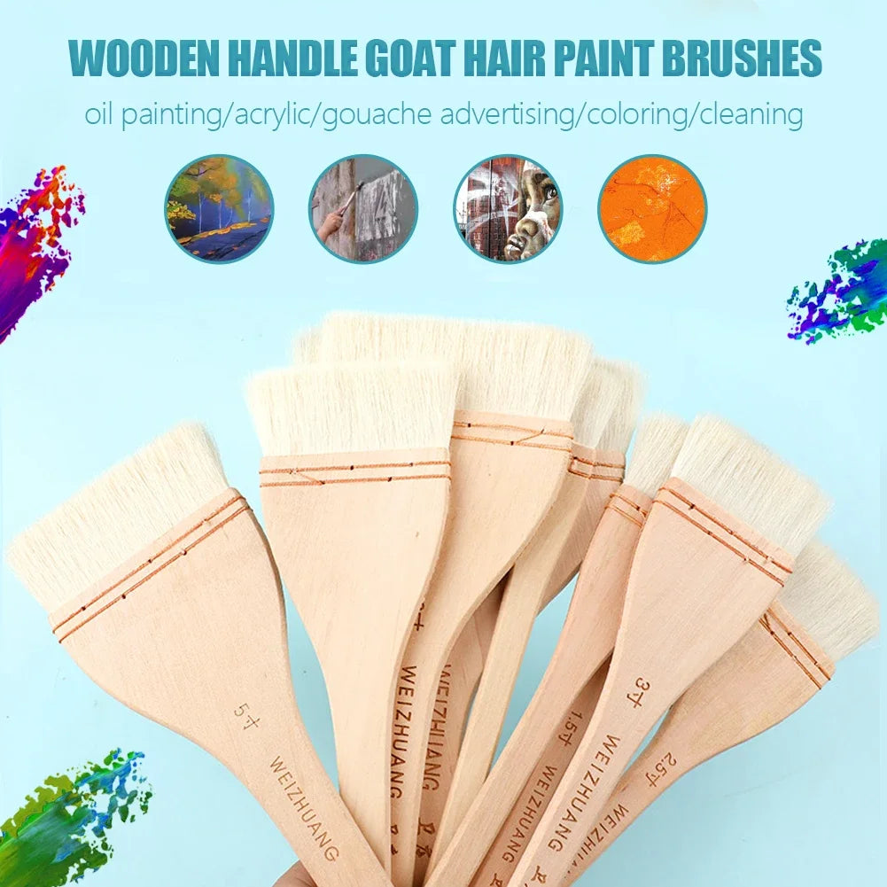 Wooden Handle Goat Hair Paint Brushes Smooth Sanding for Wall 10 Sizes Watercolor Acrylic Oil