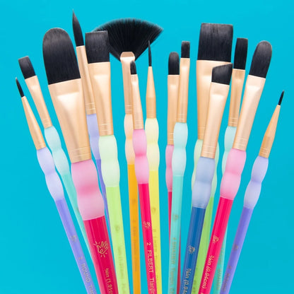 15pc Black Taklon Brush Set Painting Detail Work Blending Layering Easy Clean Durable Ergonomic Handles