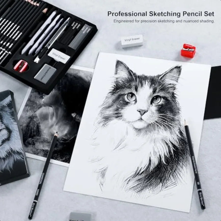 33 Piece Sketching Pencil Set 5H to 14B Pencils Charcoal Pencils Charcoal Sticks Graphite Sticks