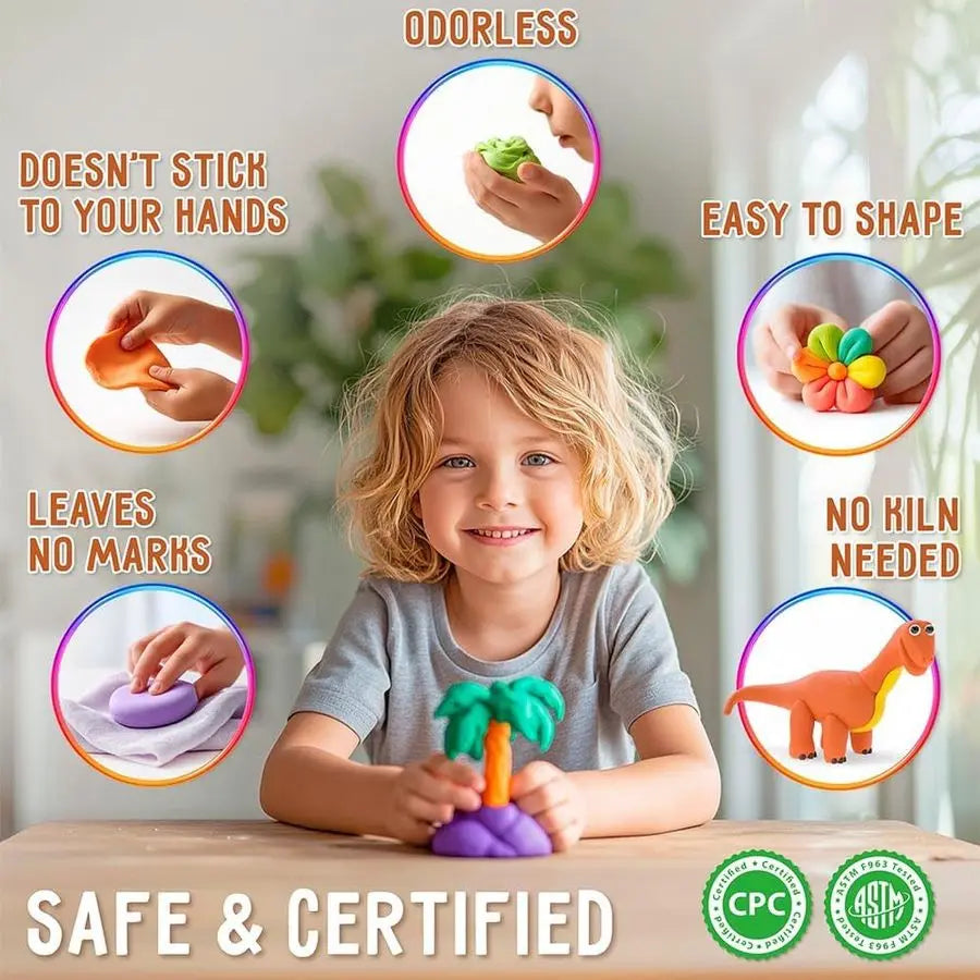 Dry Modeling Clay for Kids Dinosaurs DIY Modeling Kit with Tools Interactive Magic Molding Clay Creative Learning