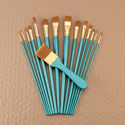 Royal & Langnickel - 15pc Long Handle, Brown Taklon All Media Paint Brush Set