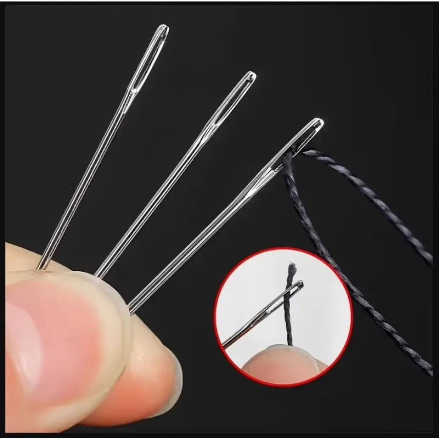 75pcs Large Eye Stitching Needles for Sewing Handmade Leather Stainless Steel Yarn Knitting Needles with Thimble Threader