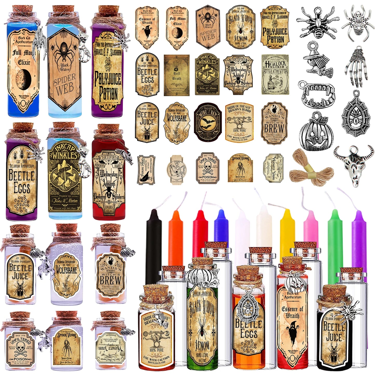 164 pcs Halloween Potion Bottles with Cork, Indoor Witchcraft Supplies Apothecary Bottles