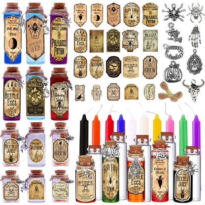 164 pcs Halloween Potion Bottles with Cork, Indoor Witchcraft Supplies Apothecary Bottles