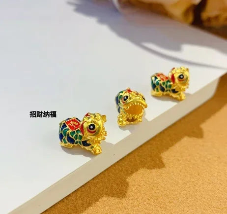 24k pure gold lion charms 999 real gold enamel colorful charms fine dance charms