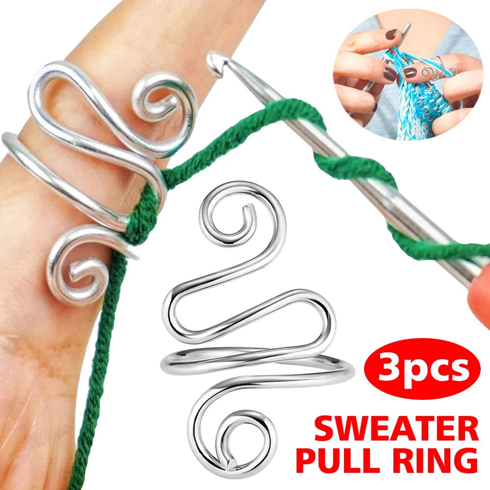 3pcs Adjustable Knitting Crochet Loop Ring Yarn Guide Finger Holder Thimble Crocheters