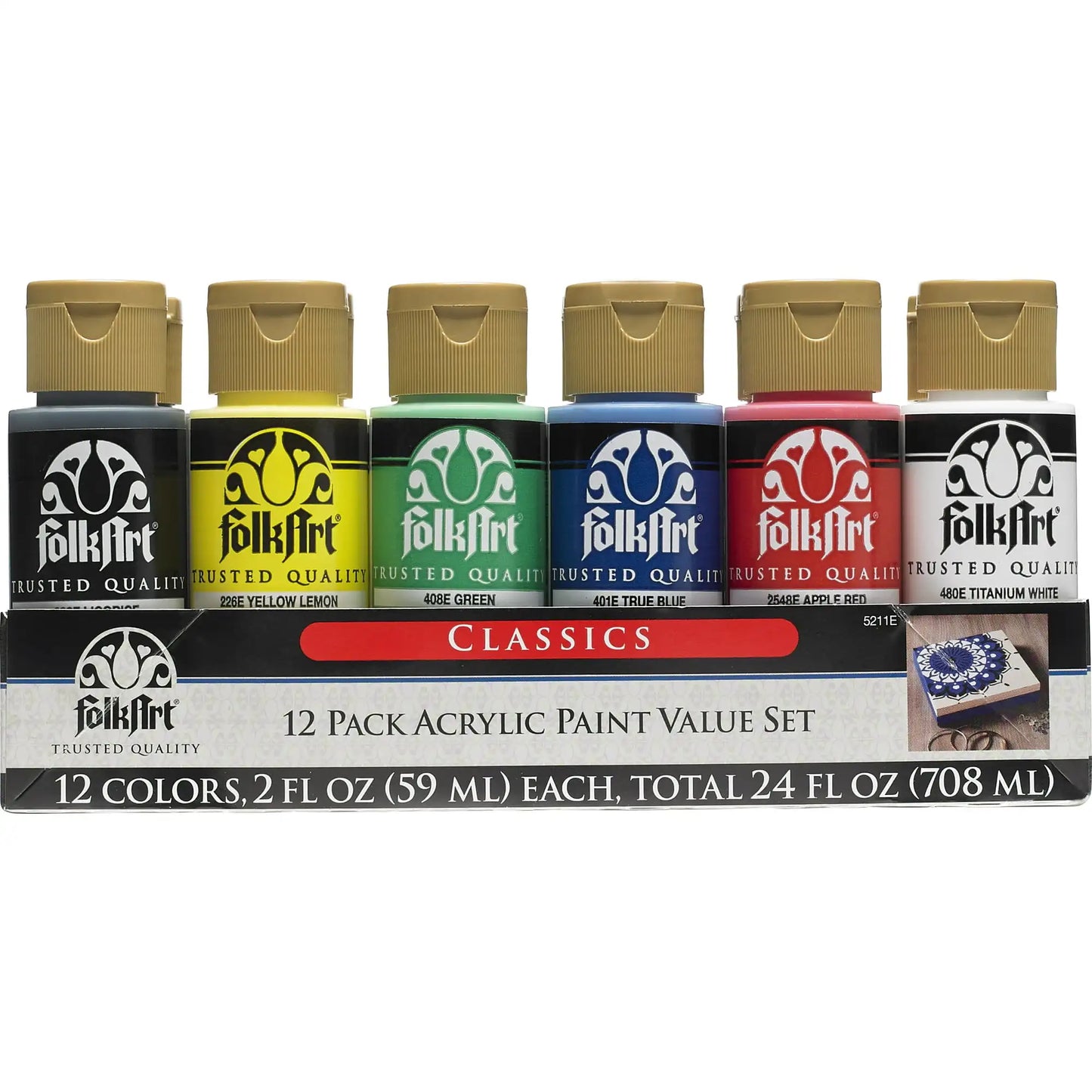 FolkArt Matte Acrylic Craft Paint Set, Classic, 24 fl oz, 12 Piece