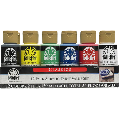 FolkArt Matte Acrylic Craft Paint Set, Classic, 24 fl oz, 12 Piece