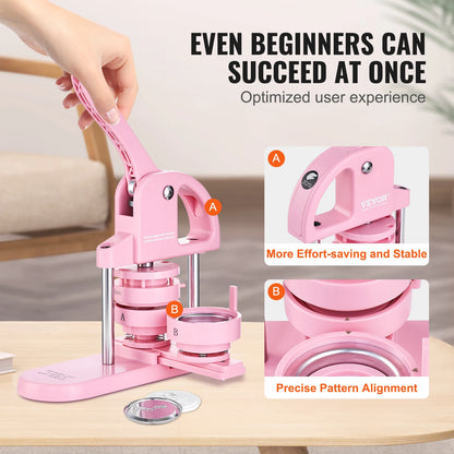 SucceBuy 3-IN-1 Button Maker Machine with Panda Magic Book Ergonomic Arc Handle Punch Press Kit