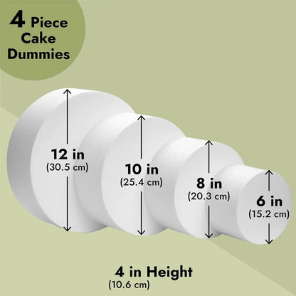 Round Foam Cake Dummy Set - Wedding Display Platform with Stackable Tiers for Decorating Practice, 6-12 Inches, 16 Inches Tall