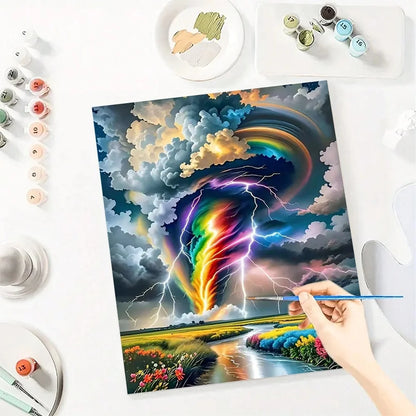Colorful Tornado DIY Art Paint By Numbers Landscape Kit Hand Painted On Canvas