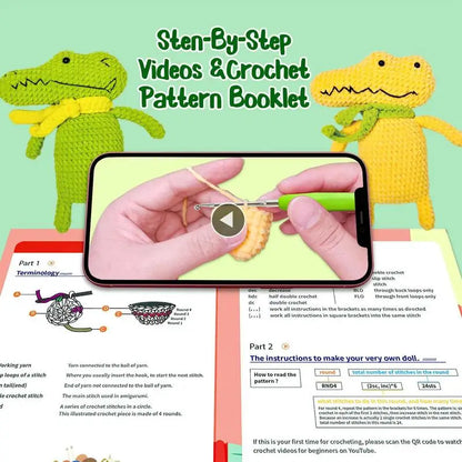 Crochet Kits For Adults Knitting Cartoon Crocodile Crocheting Kit With Step-By-Step Tutorials