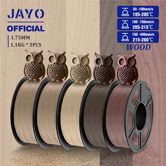JAYO Wood PLA Filament 1.75mm 5Rolls 15% Real Wood Fiber 3D Filament For FDM 3D Printers