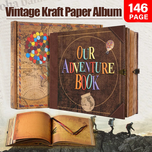 22*19.5cm 146 Page Retro Kraft Album DIY Handmade Scrapbook Balloon/text style