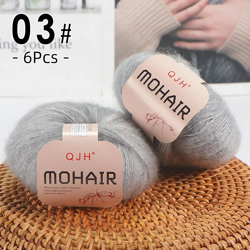 6pcs Soft Mohair Yarn Knitting Angora Yarn for DIY Knitting, Fluffy Lace for Sweater, Scarf, Shawl,25g/pcs