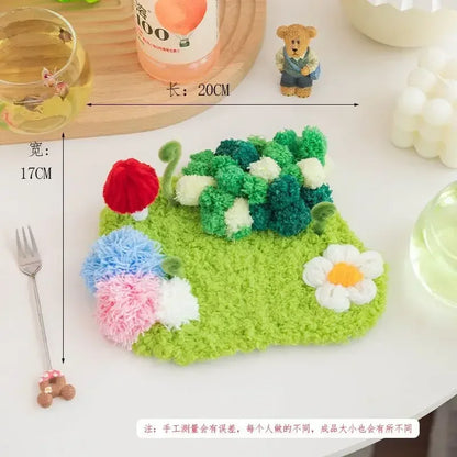 Latch Hook Coaster Kits for Beginners Moss Simple Embroidery Yarn Rugs Hooking