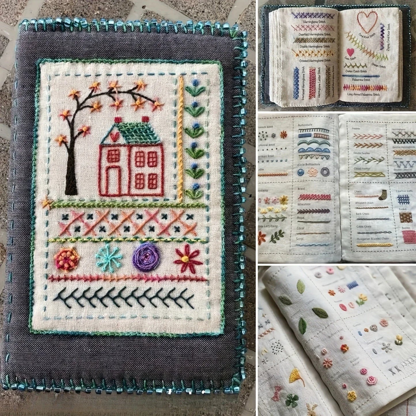 DIY Embroidery Stitch Book - Hand Sewing Guide for Beginners, Cross Stitch Patterns, Needlework Tutorial with Sampler Templates