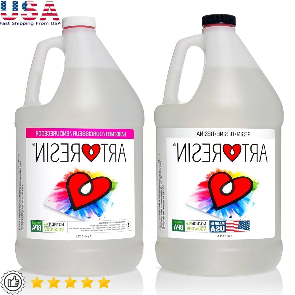 Crystal Clear Epoxy Resin 2 Gal Art Coating Kit 1 Gal Hardener Easy Application UV Resistant Liquid