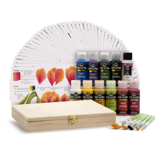 FolkArt One Stroke A-Z Floral Paint Kit, with Acrylic Paint, Brushes, Teaching Guides and a Storage Box