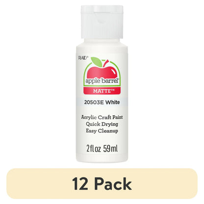(12 pack) Apple Barrel 20503EX Acrylic Craft Paint, Matte Finish, White, 2 fl oz