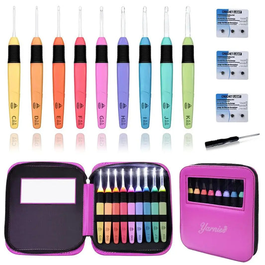 Light Crochet Hooks Set with Case,9 Size Light Up with Battery 2.5mm6.5mm, Glow in Dark Crochet Needle Set