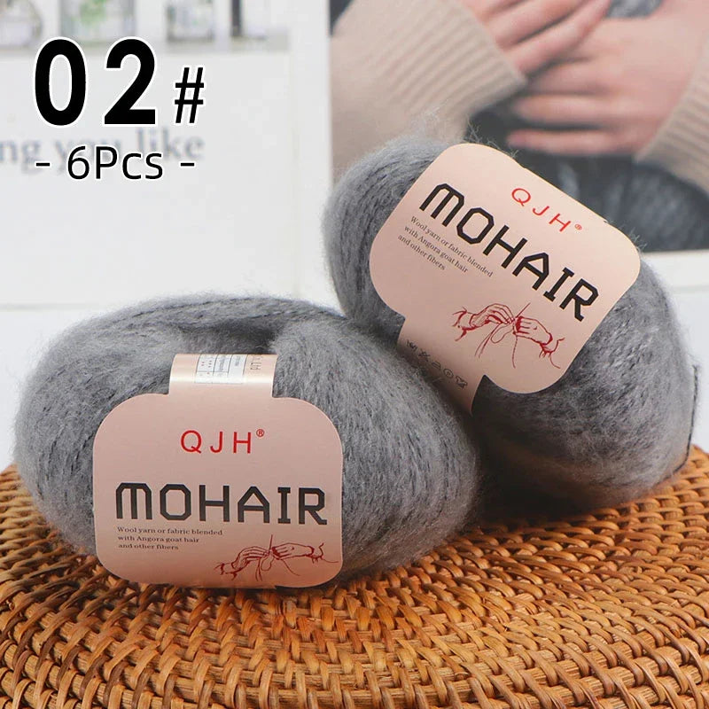 6pcs Soft Mohair Yarn Knitting Angora Yarn for DIY Knitting, Fluffy Lace for Sweater, Scarf, Shawl,25g/pcs