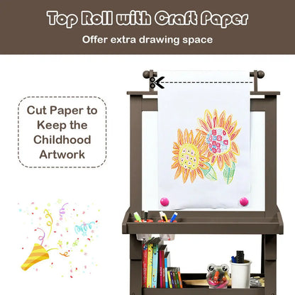 3 in 1 Double-Sided Storage Art Easel w/ Paint Cups Coffee