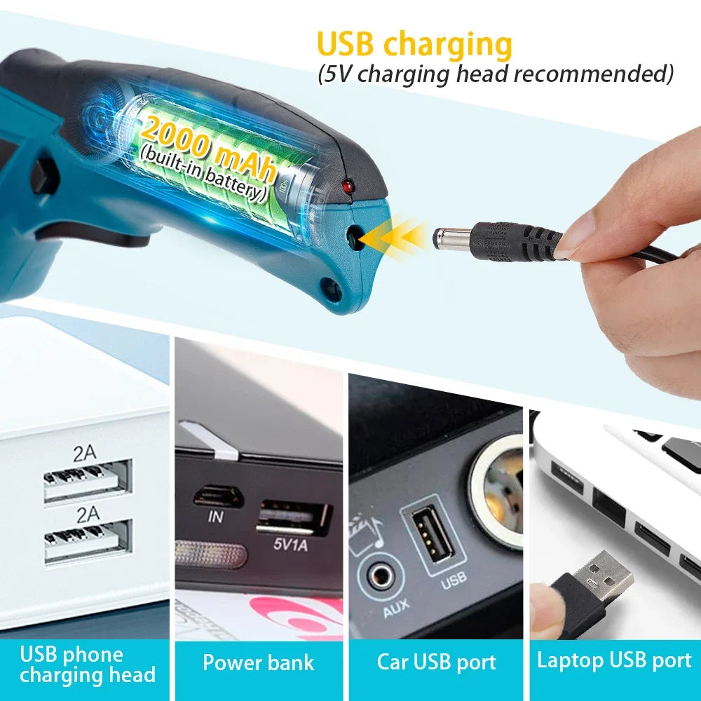 USB Rechargeable Electric Scissors 3.6V Fabric Leather Fabric Cardboard Plastic Cutting Tool with Built-In 2.0Ah Battery