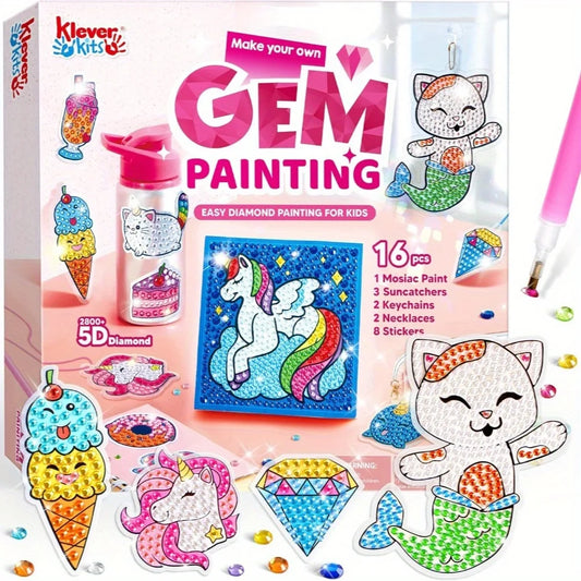JOYFY 16 Projects Kids Diamond Gem Painting Kit with 5D Gem for Girls Ages 6-12 Gem Craft