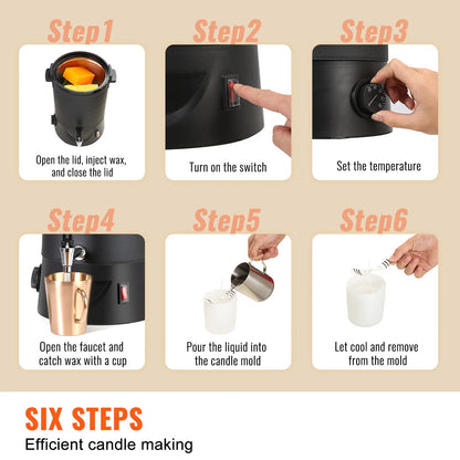 SucceBuy 6.5L 10L Electric Wax Melting Pot Easy Pour Spout 9-Level Temp