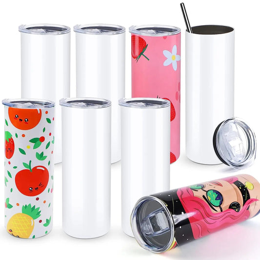 HTVRONT 8pcs Stainless 20 OZ Sublimation Tumblers Skinny Straight Blank DIY Mugs Cups with Sublimation Papers