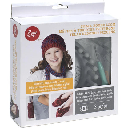 24-Peg Round Loom Kit with Hook Needle Crafting Hats Bags Scarves Easy Instructions Ages 8 and Up